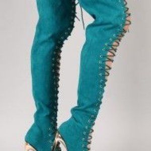 Privileged Cage Thigh-High Lace up Stiletto Boots